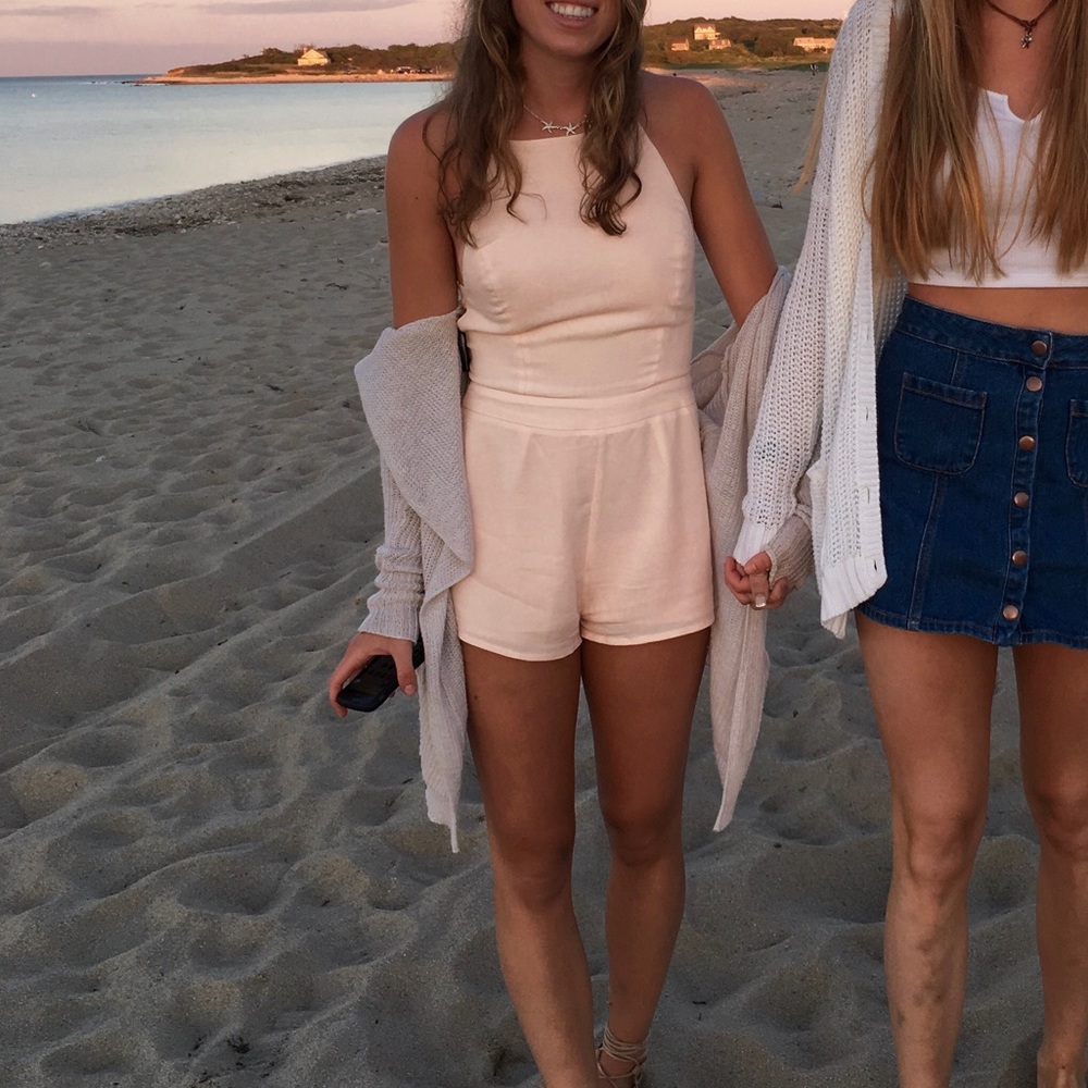 Light pink/peach open back romper